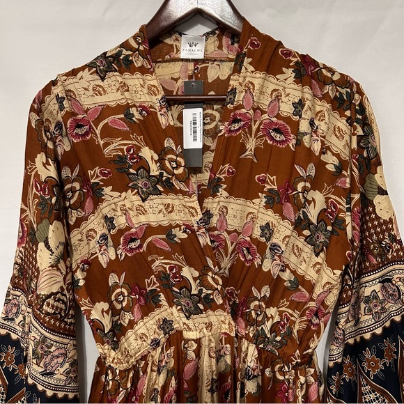 NWT Panache Brown Floral Kimono Long Wrap Dress Size M - Picture 16 of 16